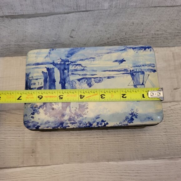 Vintage Patria Windmill Design Metal Tin Box 1970s Dutch Blue & White - Picture 6 of 11